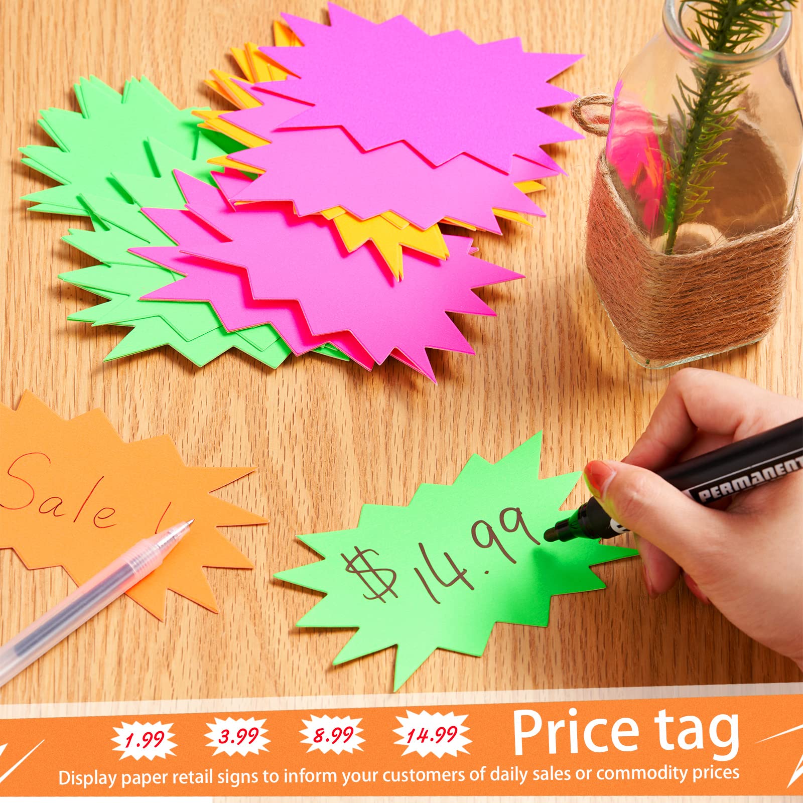 60 Pezzi Etichette dei Prezzi Fluorescenti Prezzo di Vendita Tag Vuoti Etichette Scoppiare Segni di Carta Promozione Cartellini dei Prezzi per Supermercato, Negozio al Dettaglio (6 Stili