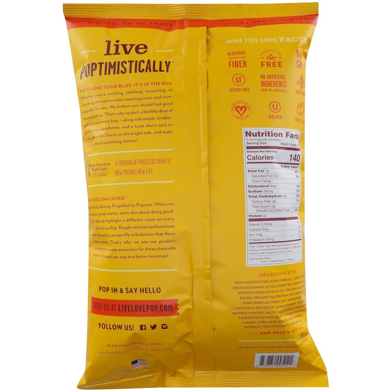 Live Love Pop Cheddar Popcorn, 4.4000000000000004 oz (Pack of 12)