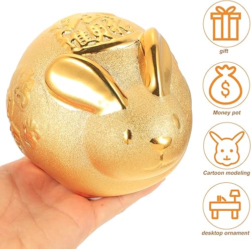 Miniatura 7 de Operitacx Huchas de conejo, banco de conejo chino, hucha de conejo, conejito dorado, moneda, caja de dinero para niños, caja de ahorro de 2023