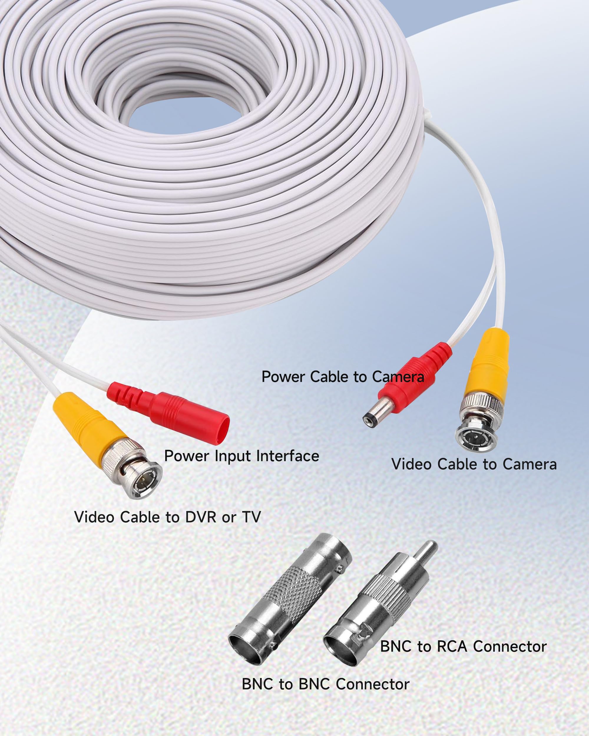 Zosi Camera KONKIN BOO 65ft White BNC Video Power Wire Cord