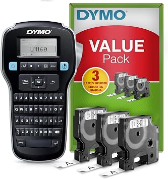 DYMO LabelManager 160 Label Maker Starter Kit | Handheld Label Maker Machine | with 3 rolls of Dymo D1 Label Tape | QWERTY Keyboard | Ideal for Office or Home