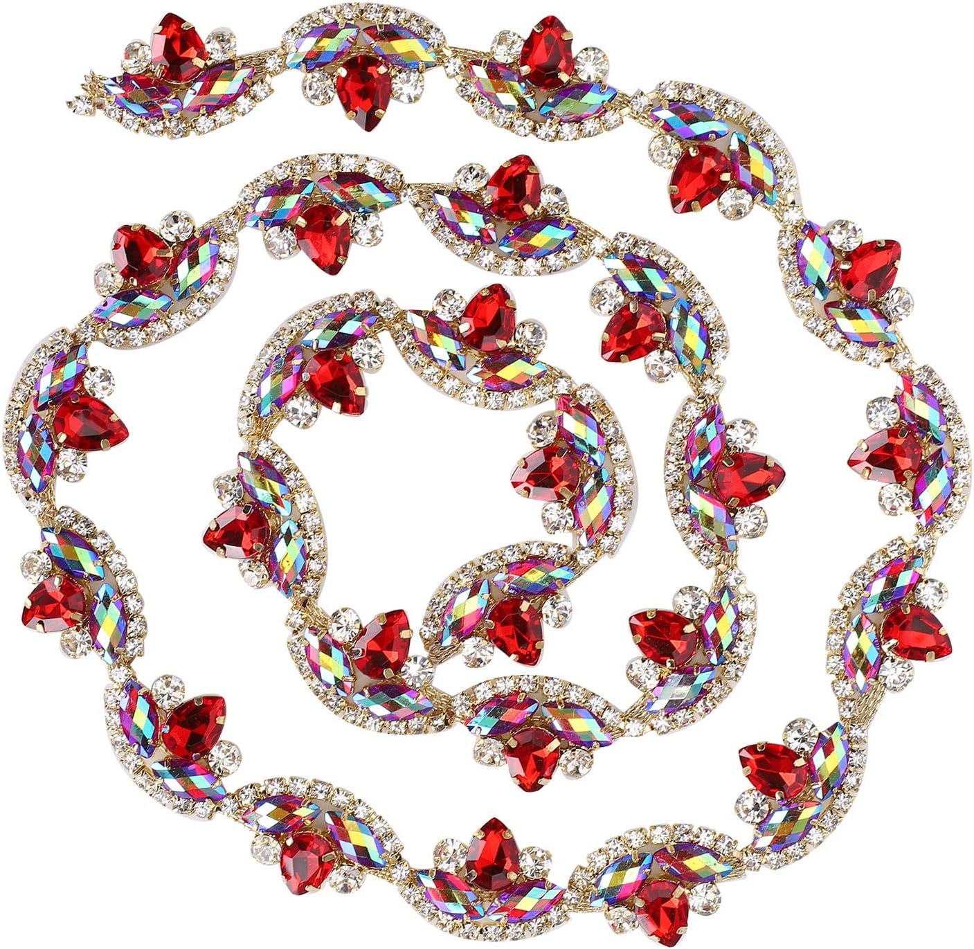 Crystal Rhinestone Trim Chain, Flower Shaped Crystal Rhinestone Chain Bridal Applique Beaded Trim Chain for Clothing Necklace Ear Drop Decoration