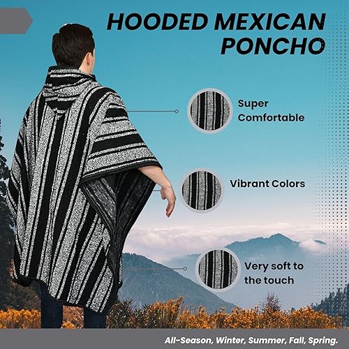 Miniatura 2 de Artisans Bazaar Baja sudadera con capucha mexicana Poncho Droga Alfombra Estilo Serape Hippie Cálida y Cómoda Manta Azteca