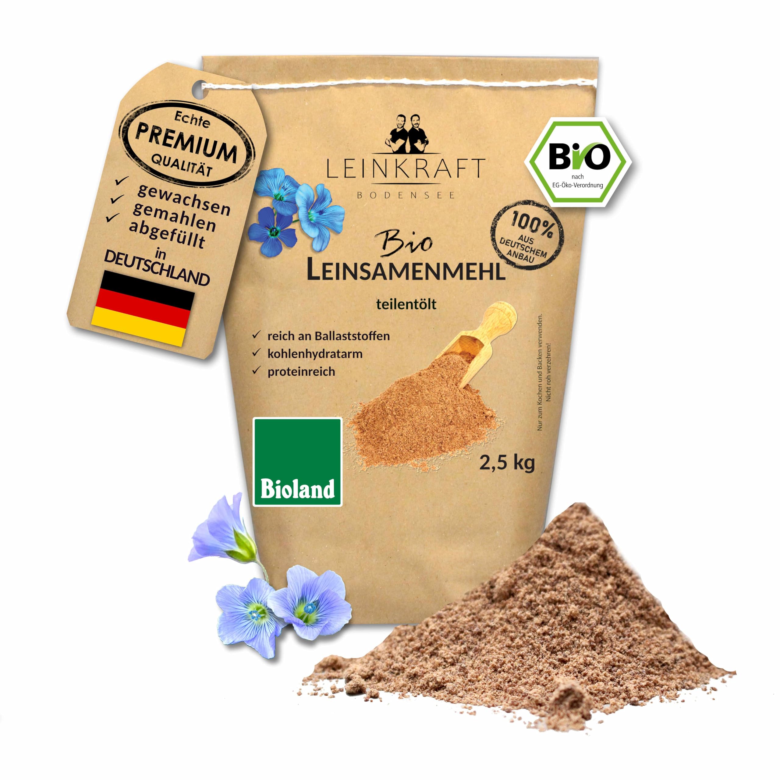 2,5kg BIOLAND Leinsamenmehl | aus 100% deutscher, brauner Leinsaat |  Leinmehl frisch gemahlen. Vegan. Low Carb & Keto geeignet. Protein- &  Ballaststoffreich. Regional. : Amazon.de: Drogerie & Krperpflege