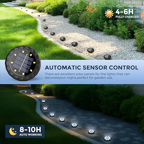 Miniatura 4 de SOLPEX Mini luces solares de tierra, paquete de 12 luces solares impermeables para exteriores, iluminación de paisaje para jardín, camino, entrada,