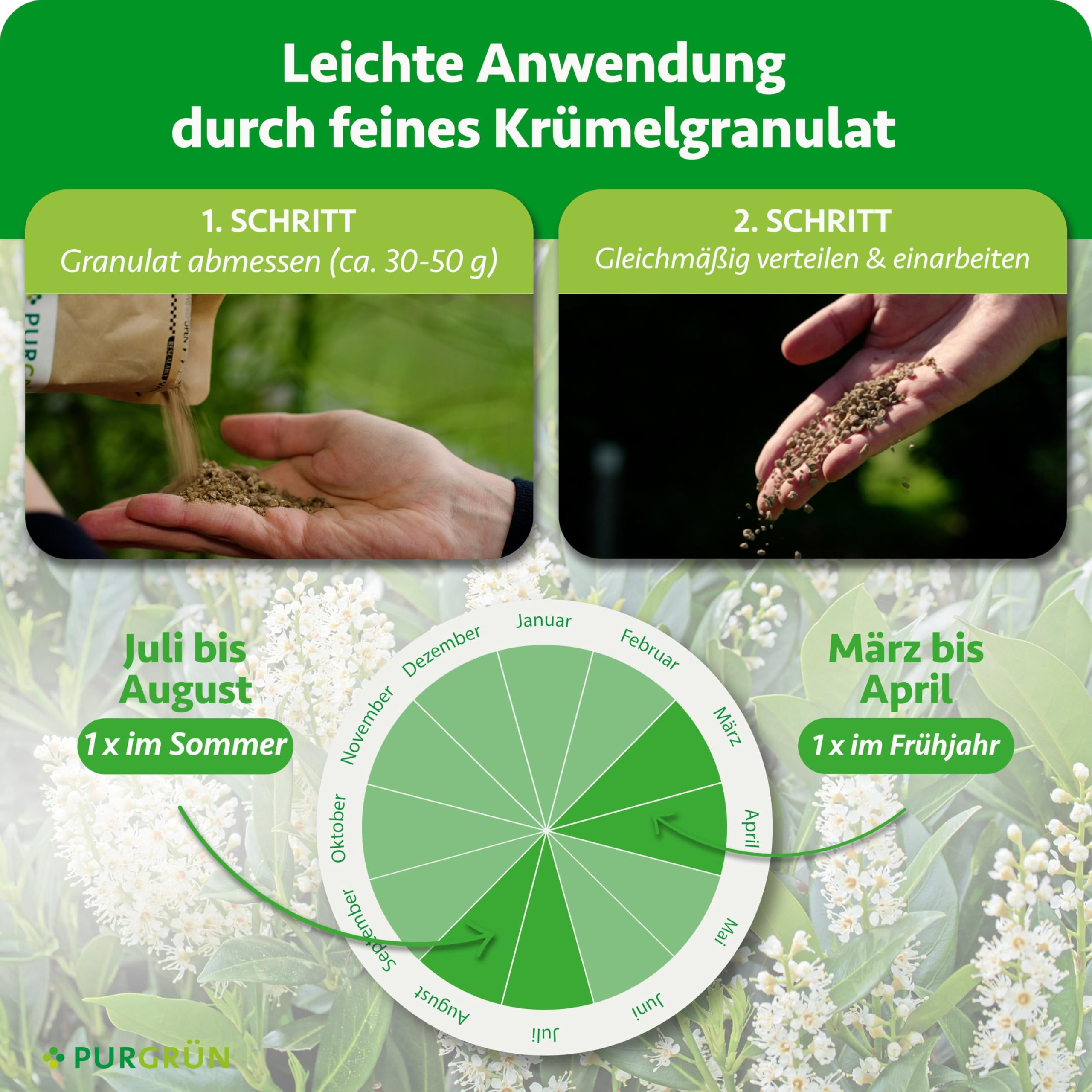 Portugiesischer-Kirschlorbeer-Dünger 1 kg – Extra Magnesium für sattgrüne Blätter – Fördert schnelles Wachstum für eine dichte Hecke – Feines Krümelgranulat für ca. 30 Heckenpflanzen