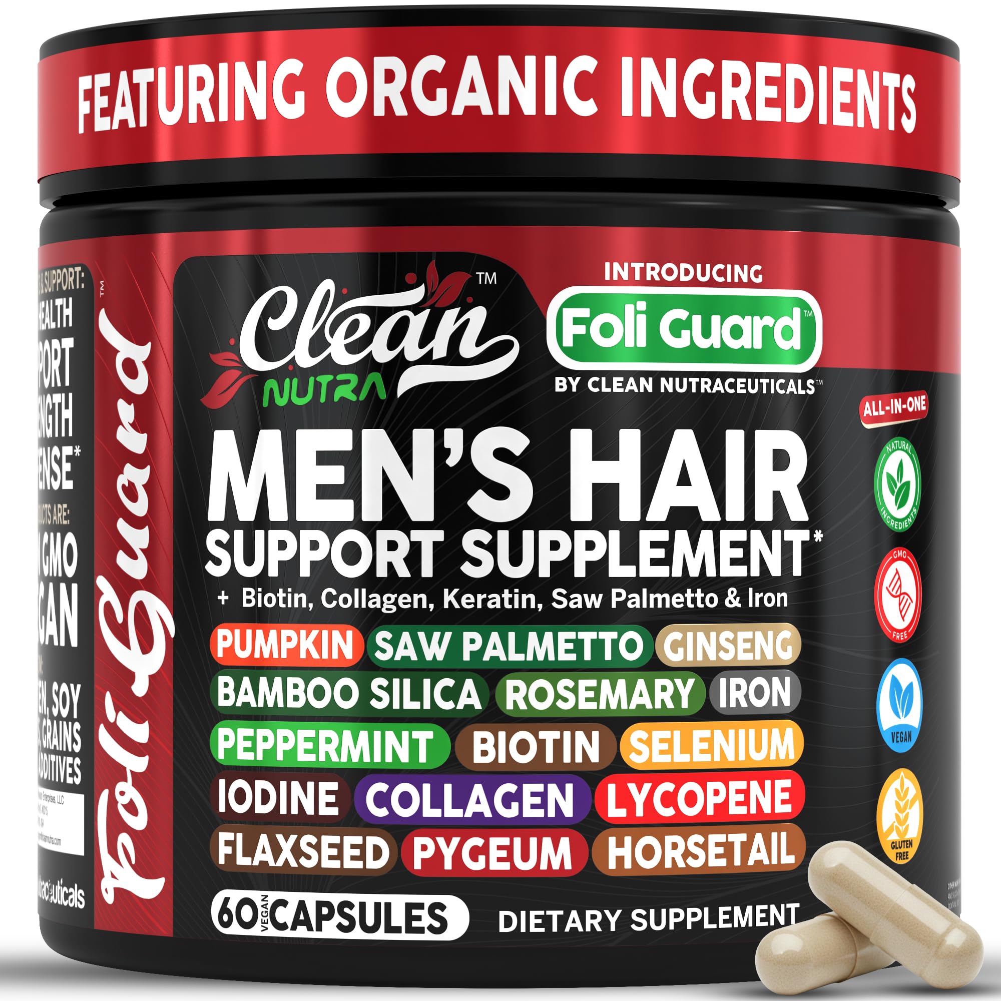 Hair Growth Supplement For Men Biotin Hair Vitamins Collagen Pumpkin Seed Saw Palmetto Iron Ginseng Bamboo Silica Rosemary