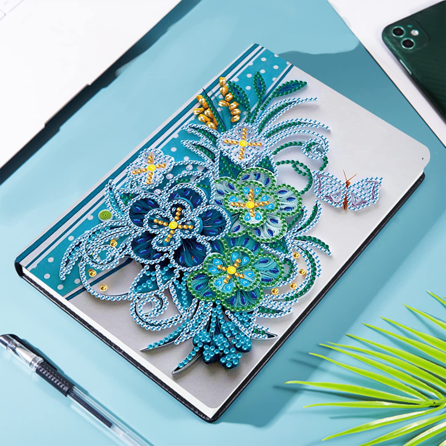 Diamond Painting Notebook A5 Diamond Painting Journal Book Diamond Craft Set Adult Flowers Blue Secret Diary Girls Sketchbook A5 Painting by Numbers Kids Leisure Book Crystal Art Notebooks for Adults - Image 2