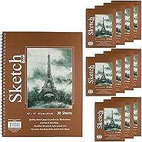 GIFTEXPRESS 12-Pack Spiral Bound Sketchbooks 8.5x11 Letter Size, 30 Acid-Free Sheets Each for Pencil Ink Pastel Drawing (360 Sheets Total)