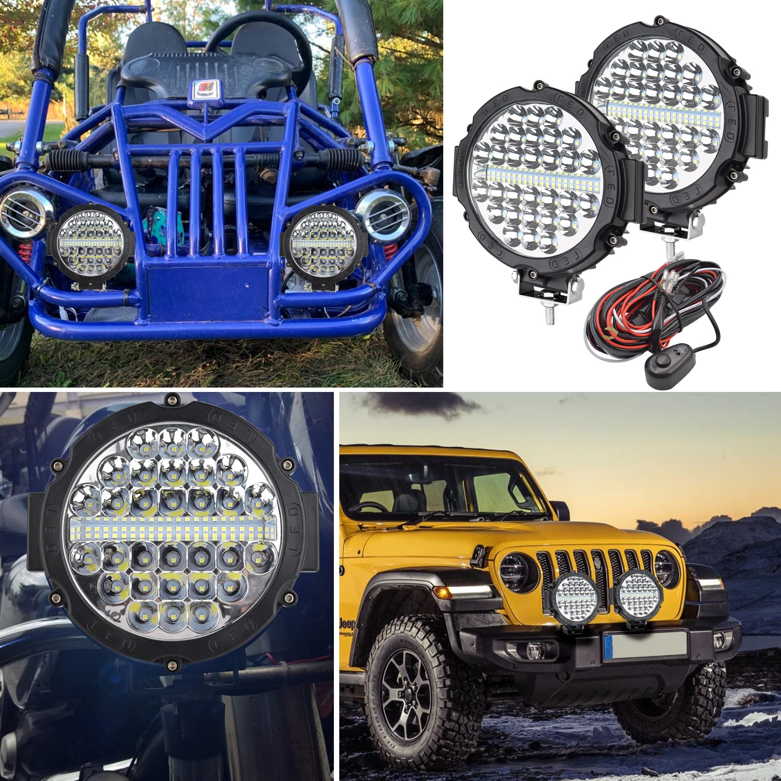 Safego Faro da Lavoro LED 7" 210W Faretto Faro con Cablaggio, Flood Spot Luci da Lavoro a LED 12V 24V, Proiettore Fendinebbia Luci Off Road IP67 6000K Bianco, per Offroad Auto Moto 4WD ATV Camion