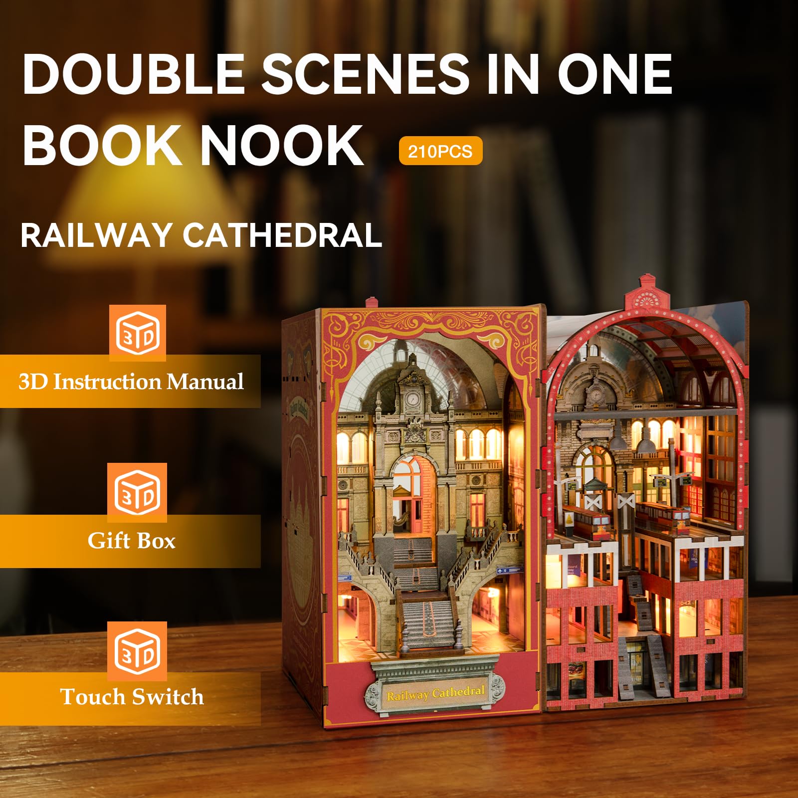 Kit fai da te per casa delle bambole Book Nook, kit in miniatura per libreria, inserto, decorazione, artigianato, per adulti, adolescenti, Halloween, modellino di casa magica con luce a LED, puzzle 3D