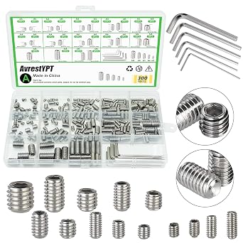 300 Pcs Set Screws, M3 M4 M5 M6 M8 Screws Assortment Kit,Allen Head Screws