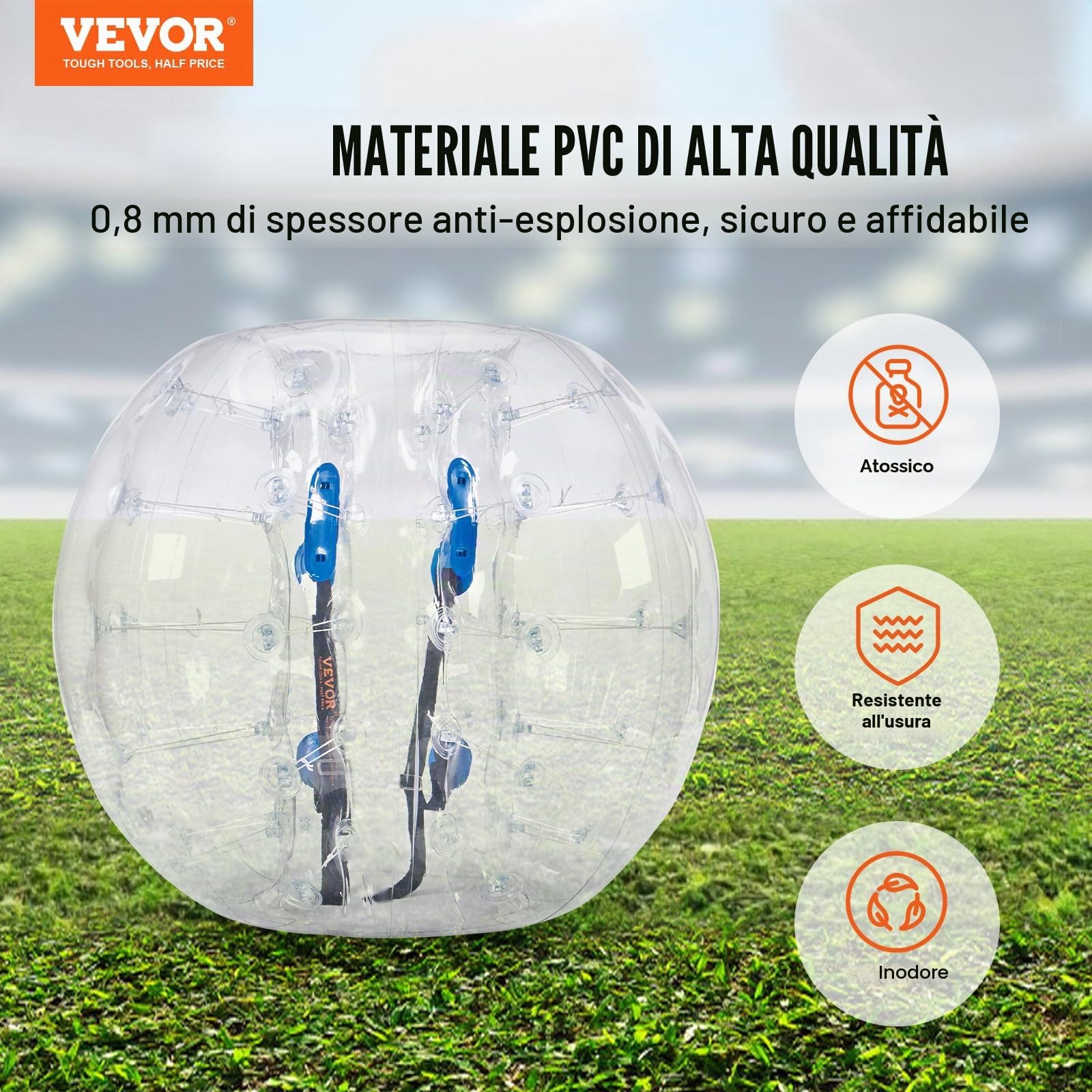 VEVORPalla Gonfiabile Paraurti, Antiurto per Gioco, 1 Pezzo, 1,2 m x 1,03 m, Trasparente, Rimbalzo PVC, Attività all'Aperto
