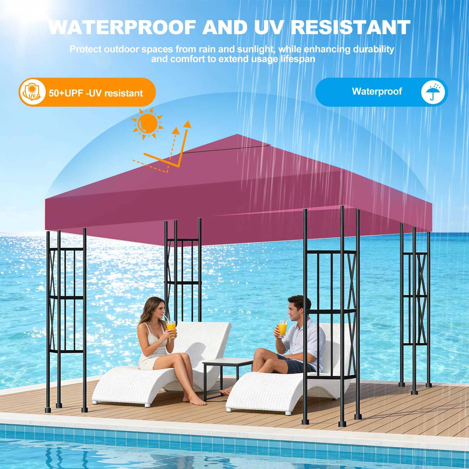 Telo di Ricambio per Gazebo 3x3m, Impermeabile e Anti-UV 300D, Copertura Rimovibile per Pergola con Fascette in Velcro Rinforzate, Ideale per Giardino, Terrazza, Campeggio e Spiaggia,Rosso