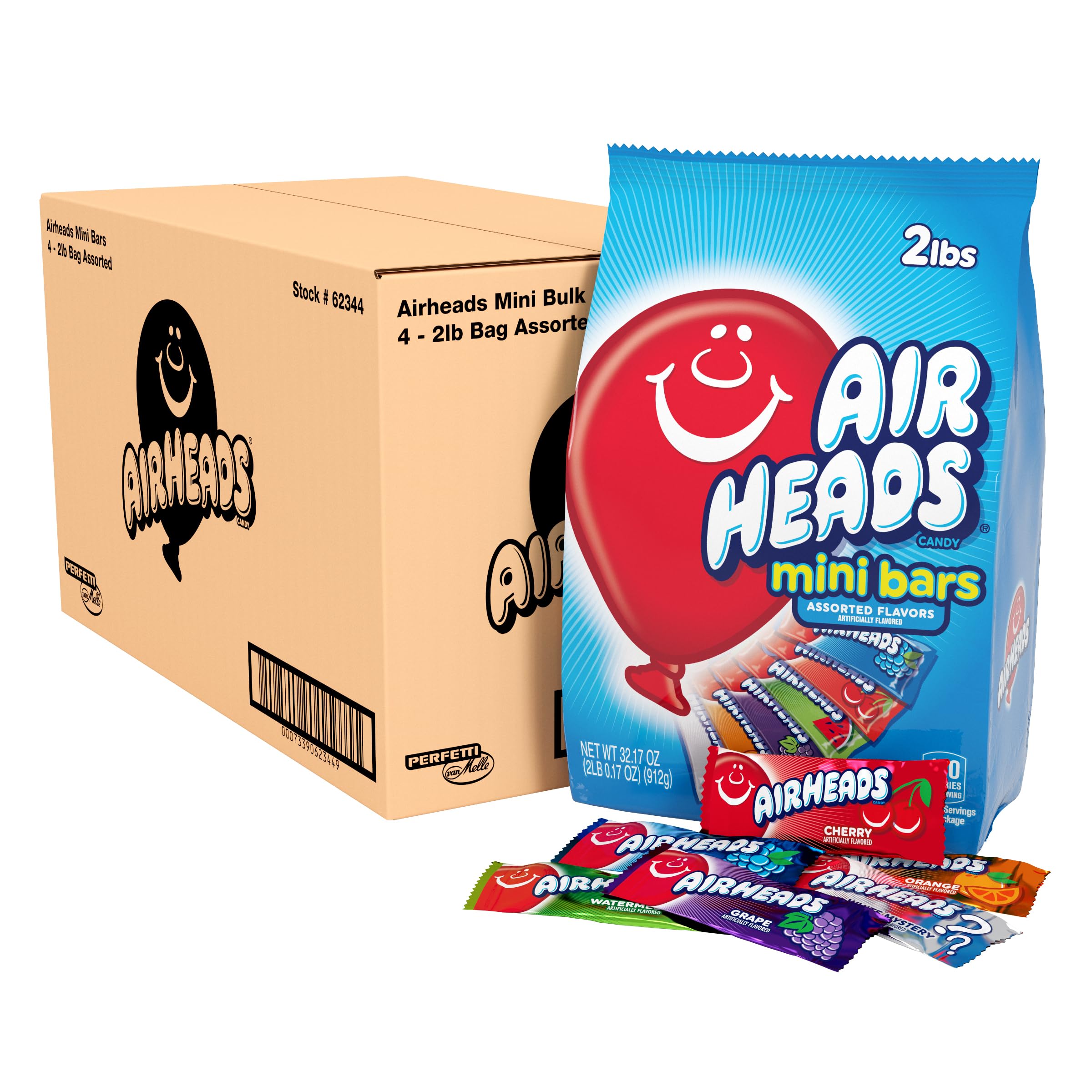 Airheads Mini Bars, Halloween Trick or Treat Candy, Assorted Flavors Variety Pack, Individually Wrapped Bulk Candy for Adults & Kids, Party, Pantry, Non-Melting, 80 ct Bag (Box of 4 Bags)