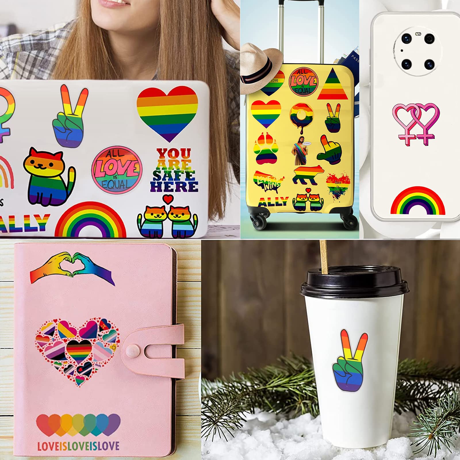 MOGADEE® Pride Sticker, LGBTQ Sticker Set di 53 adesivi per bicicletta Pride, adesivi in vinile impermeabili, per auto, moto, biciclette, snowboard, bagagli, laptop
