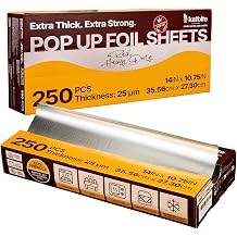 Katbite Pop Up Aluminum Foil Sheets, 250 Count Tin Foil, 14x10.75 Inch Heavy Duty 25 Micron Precut Food Wraps for Cooking, Baking, Grilling, Catering, Deli, Sandwiches and Burritos