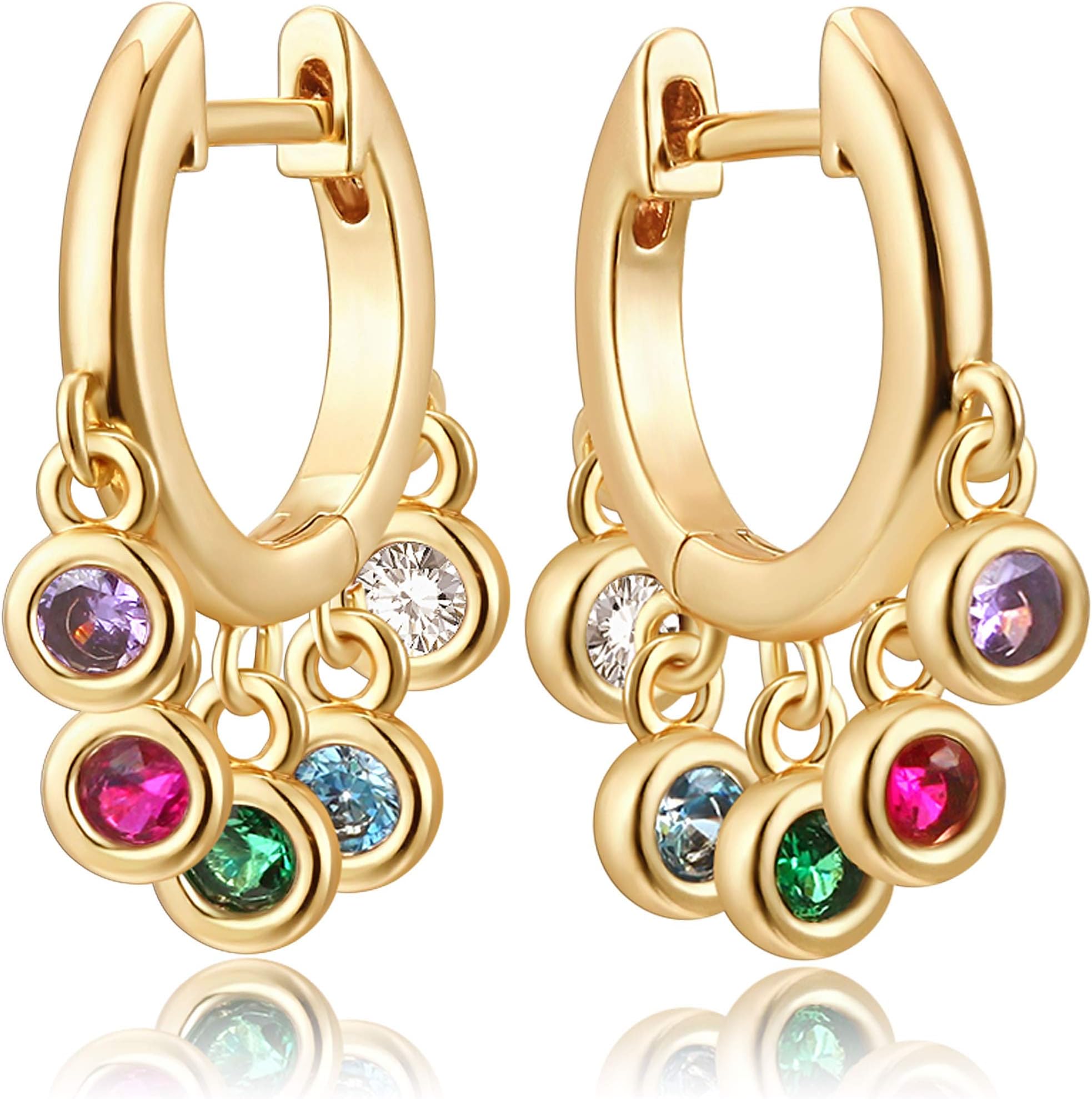 Mevecco Gold Tassel Huggie Hoop Earrings 18K Gold Plated Dainty Small Star Disc Cross Turquoise CZ Tassel Dangle Drop Huggy Sleeper Earrings for Women Gift for Her