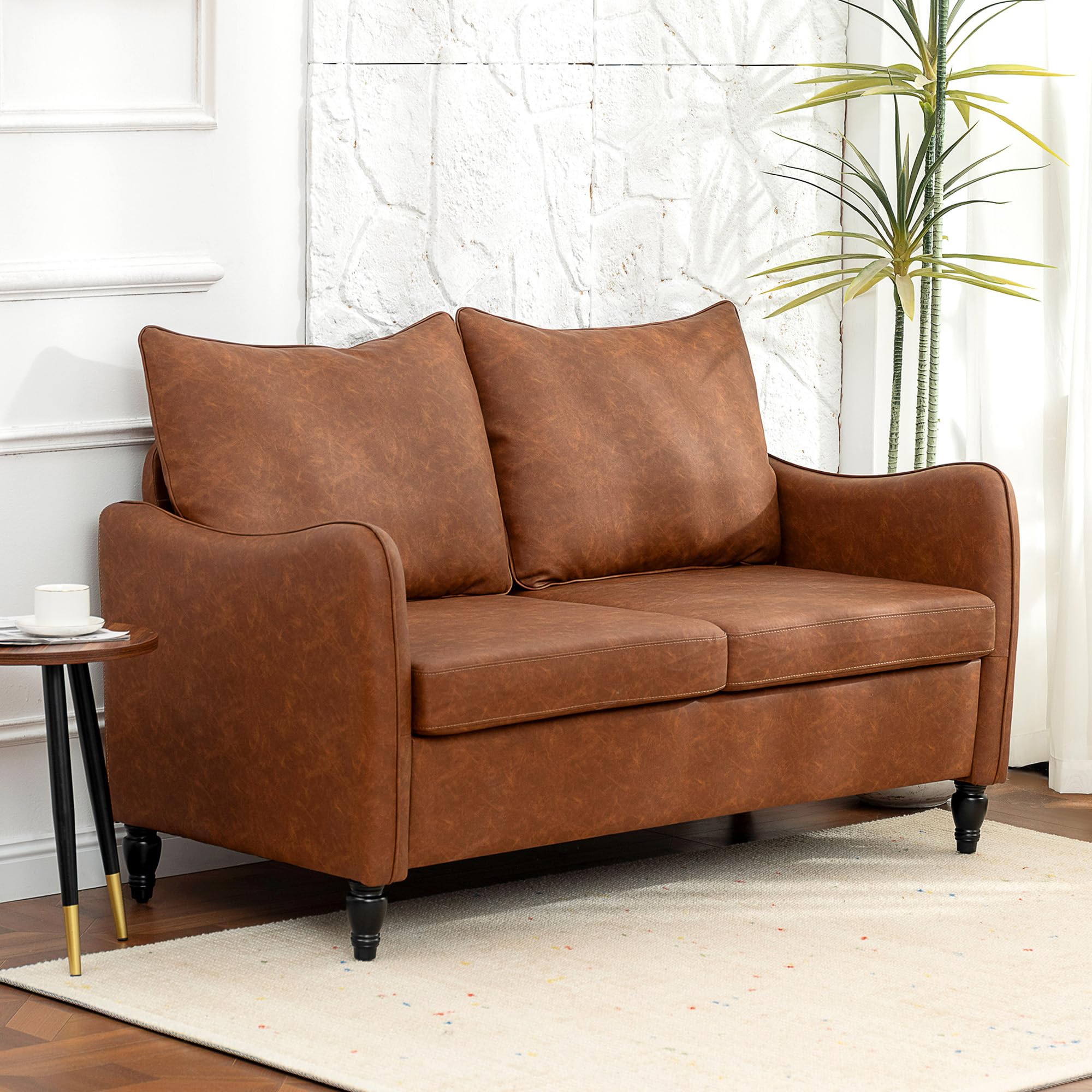 HOMCOM Two-Seater Sofa Solid Wood Legs Brown
