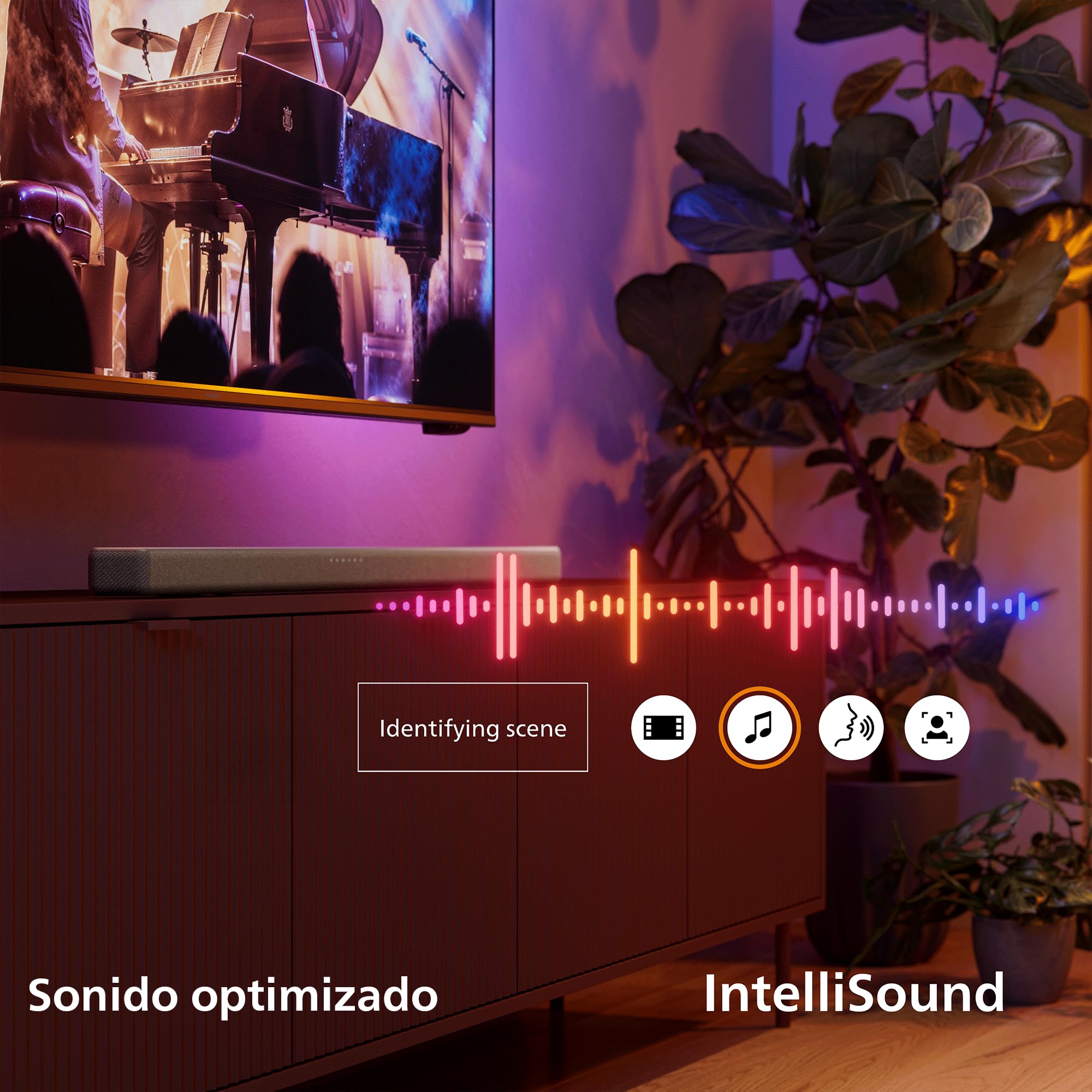 PHILIPS TAB5601 2.1 Barra Sonido con Subwoofer inal., Salida máx. 290W, Dolby Digital Plus, DTS Virtual:X, Sonido IA Intellisound, Bluetooth LE 5.4, HDMI ARC, Entradas ópticas y USB – Gris Metalizado