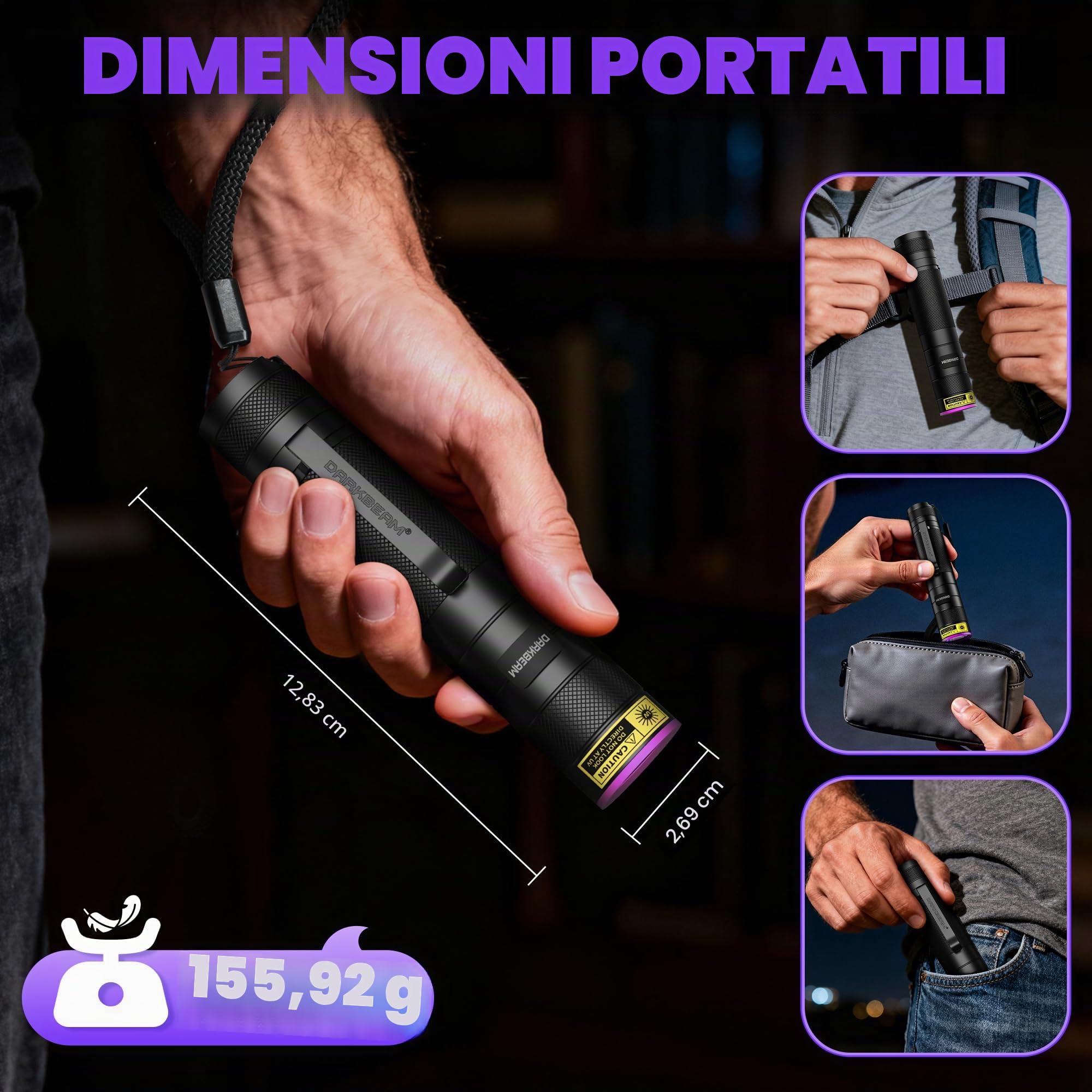 DARKBEAM Torcia UV 395nm Mini LED [4-core] Torce Luce nera ultravioletti