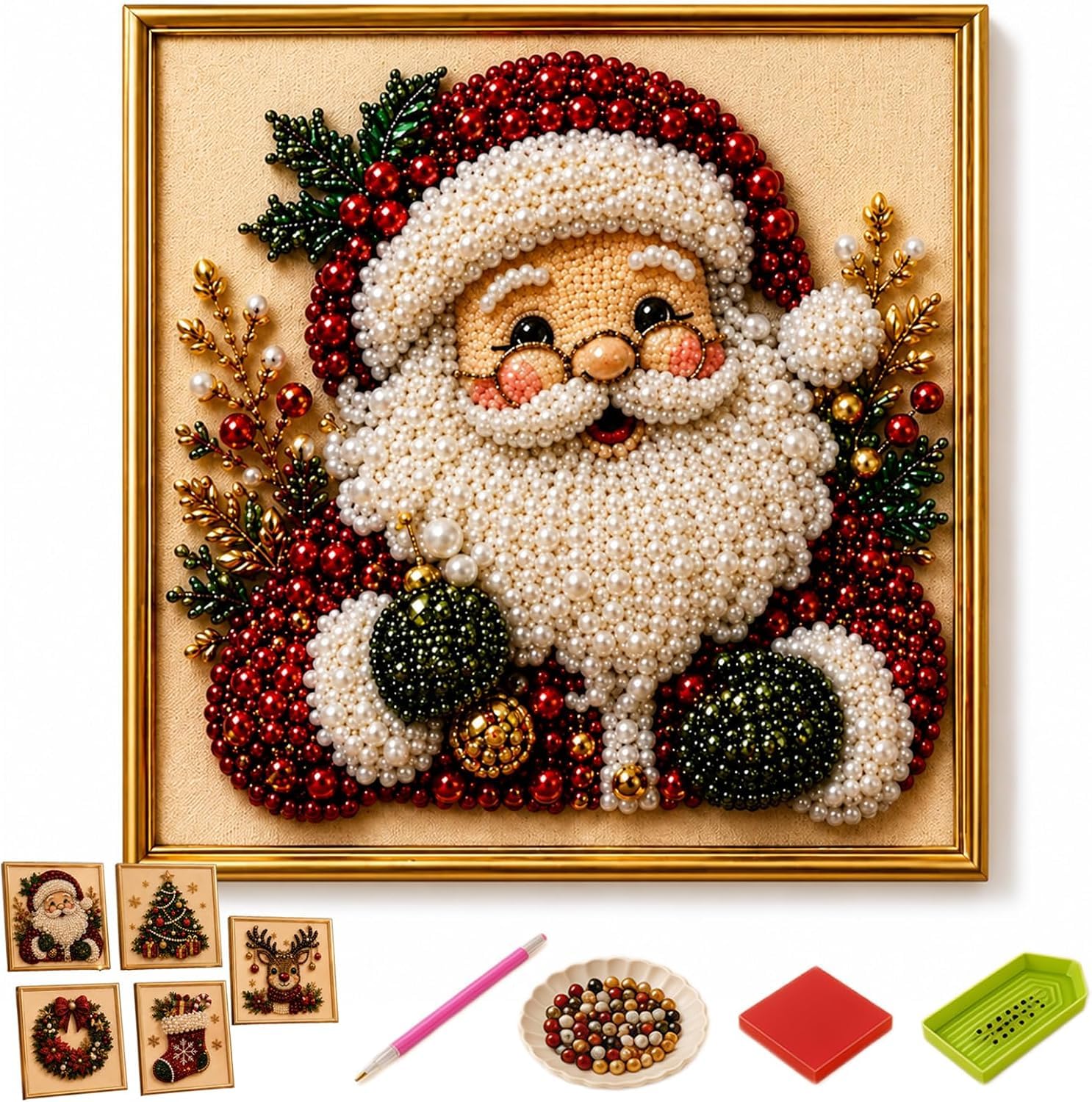 5 Pattern Christmas Pearl Diamond Art Kit, Beginner Friendly DIY Craft Set