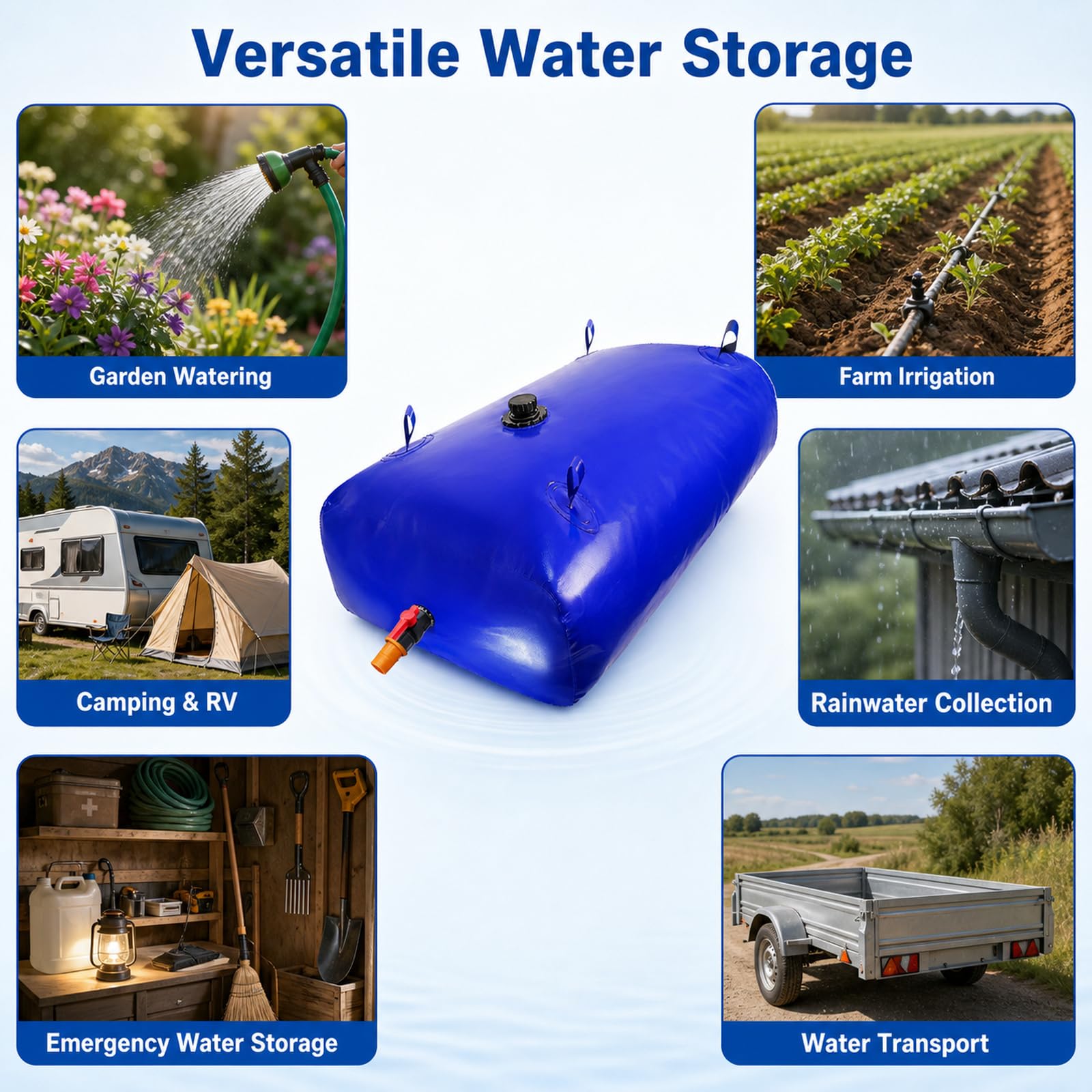 Vejiga del Almacenamiento De Agua,DepóSito De Agua Plegable De PVC,DepóSito De Agua Plegable con Grifo,Llenado De Agua RáPido,para DepóSito De Agua JardíN,Camping