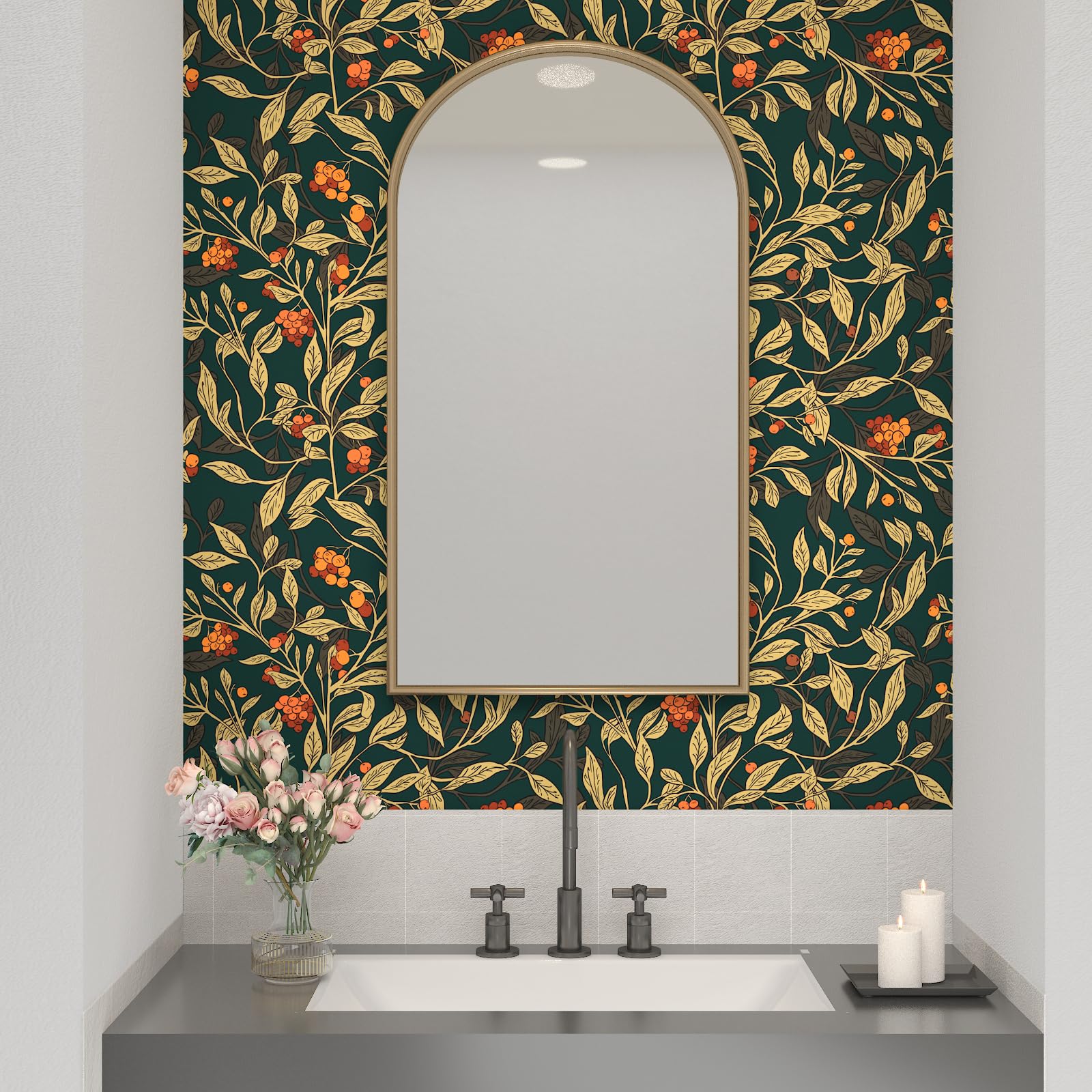 HENNOR Green Purple Leaf Wallpaper Peel And Stick 17.5in X 9.8ft