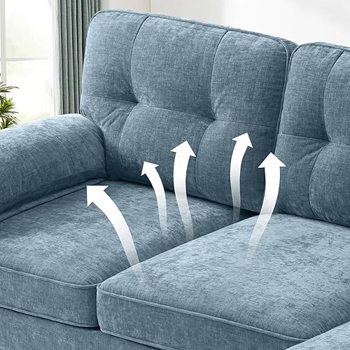 Miniatura 6 de EASELAND Sofá modular reversible, sofá convertible en forma de L, sofá de 3 asientos, tela de felpilla moderna con diván reversible para sala de