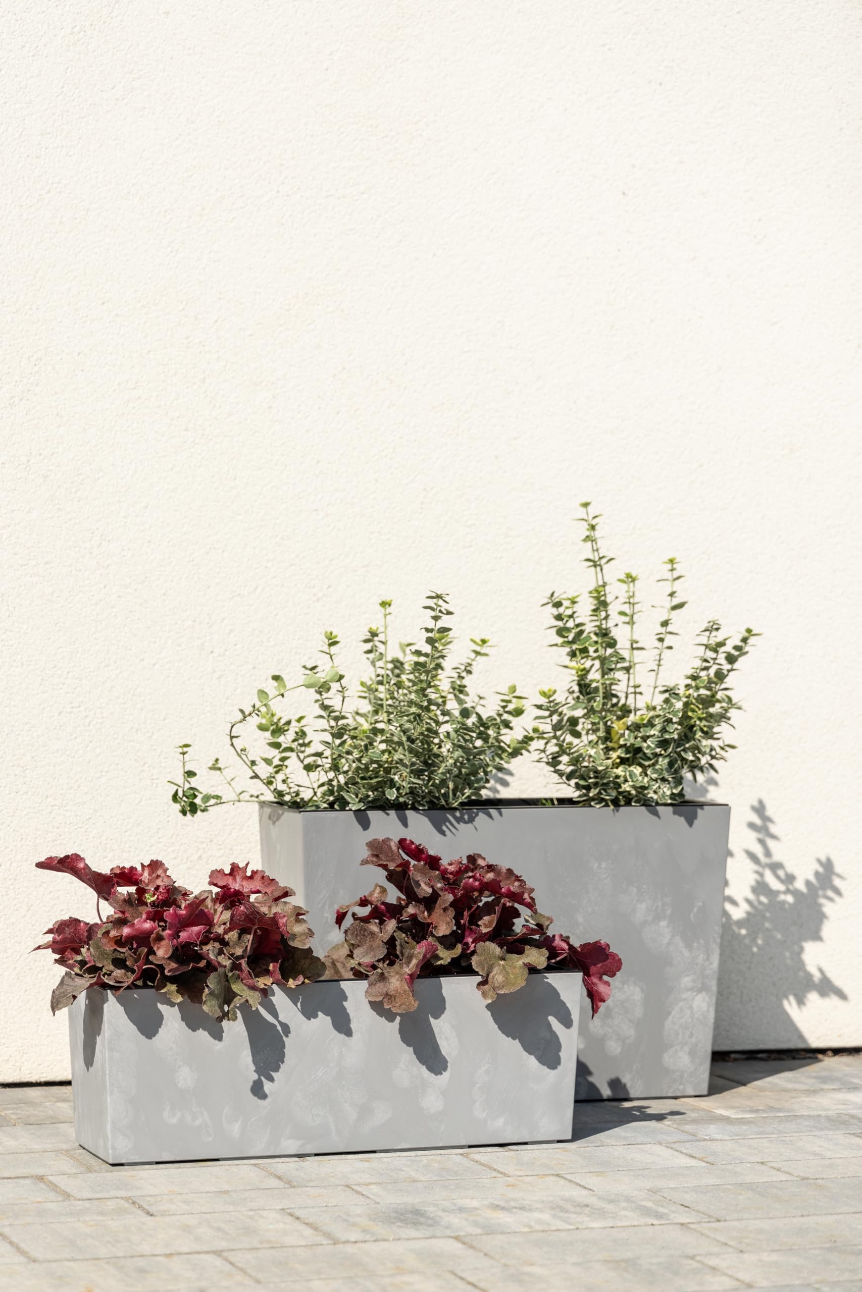 Gordanluk Large Rectangular Trough Planter – Self-Watering with Removable Insert/Liner – Concrete-Effect, Indoor/Outdoor | Modern tall Polypropylene Window Box -56 x 19 x 36.5 cm | Grey