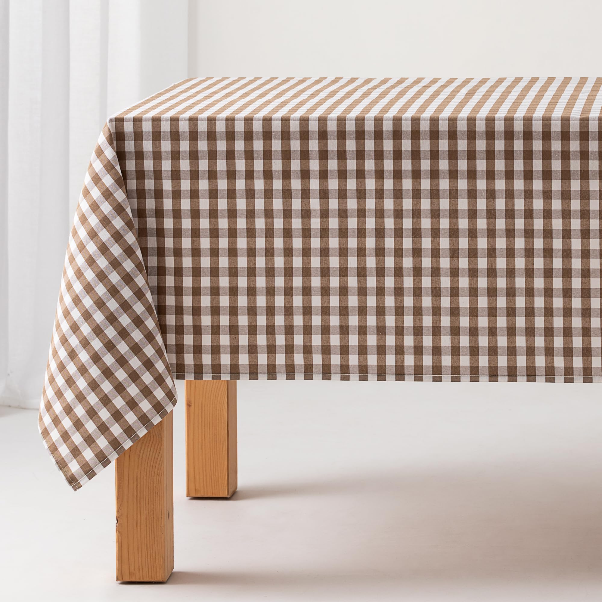 Gamusi Taupe Stain-Resistant Vichy Pattern Tablecloth, Cotton, Fabric Touch, 140 X 200 Cm, Color