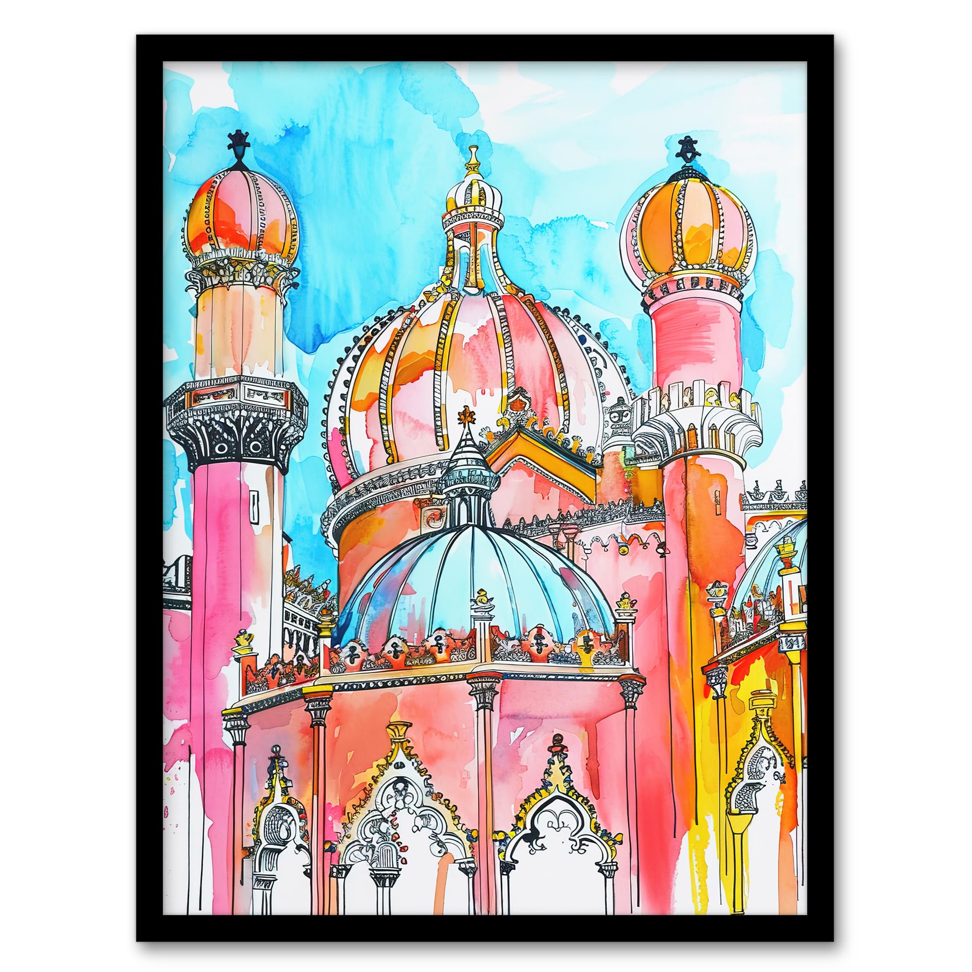 Artery8 Colourful Brighton Royal Pavilion Watercolour Wall Art PrintA4 Size from B&Q