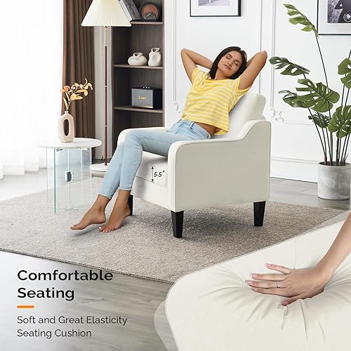 Miniatura 120 de VINGLI Silla decorativa moderna de mediados de siglo, sillas decorativas de tela beige para sala de estar, sillón tapizado, sofá con brazos