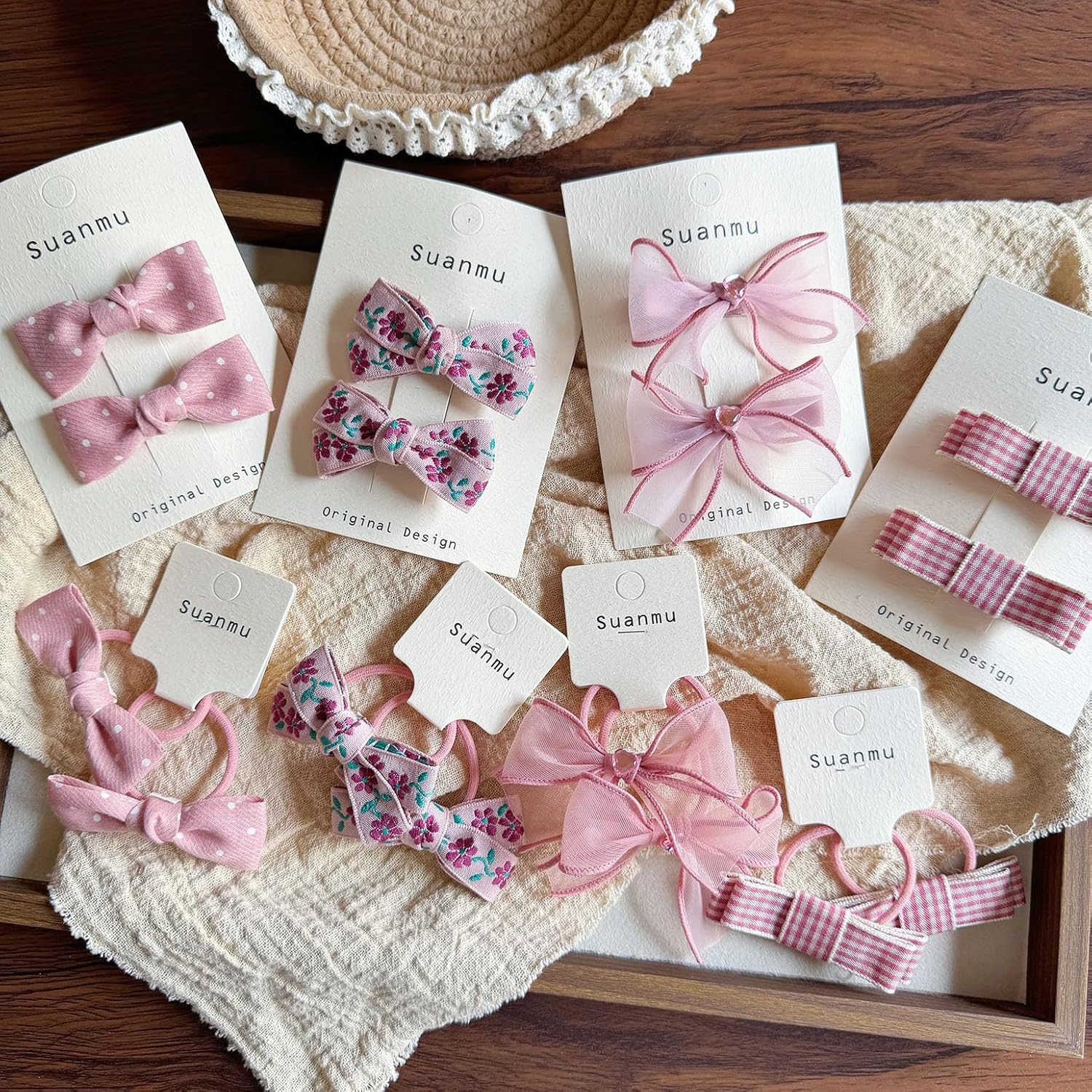 (23 Pcs) Baby Girl Hair Clips+Hair Tie, Beautiful Lovely Bowknot Theme Hairpin, Girly Tender Soft Red Pink Cotton Clothes Art Floral Flower Bow Knot Kids Infants Toddlers Hair Accessories -Mix