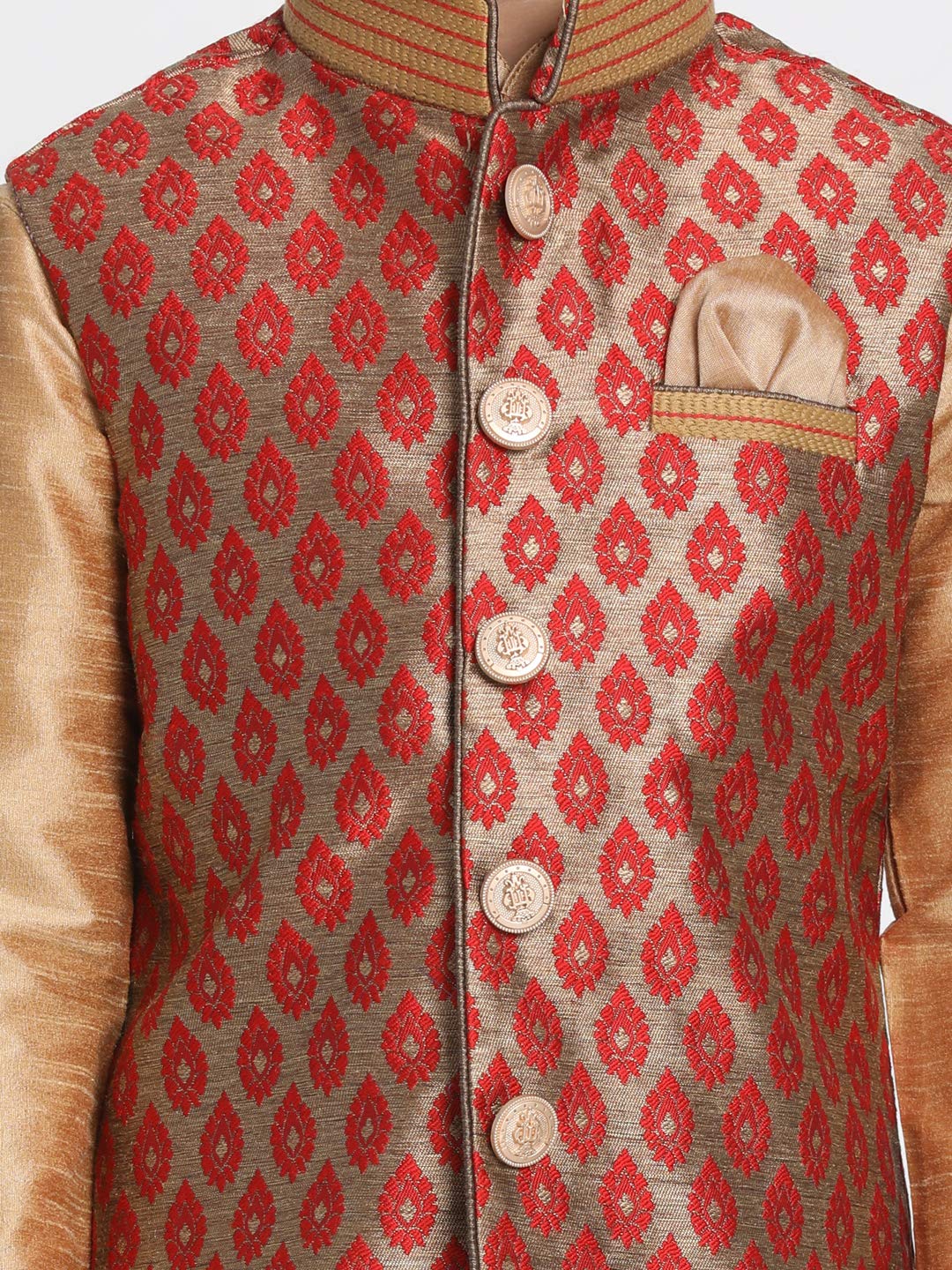 JBN Creation Boys' Maroon and Gold Silk Blend Nehru Jacket (VASBJ025MA, for 9-10 Years) 2