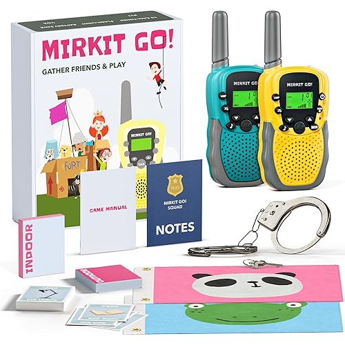 MIRKIT GO! Game: 2X Walkie Talkies for Kids & 4 Games: Scavenger Hunt, Capture The Flag, Police Game, Hide and Seek! Kid Gifts - Outdoor Games & Indoor Games with Handcuffs for Kids for Free