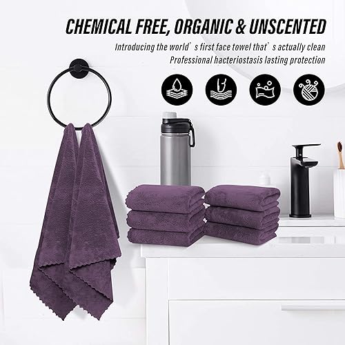 MOONQUEEN 6 Pack Premium Hand Towels - Quick Drying - Microfiber Coral Velvet Highly Absorbent Towels - Multipurpose Use as Hotel, Bathroom, Shower, Spa, Hand Towel 16 x 28 inches (Gray)(Plum,Hand Towels - 18 Pack)