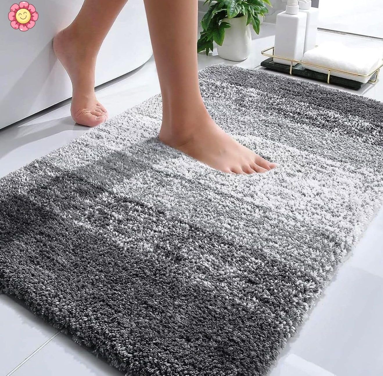 HOWNICE Doormat for Bedroom,Bathroom,Kitchen,Living Room,Room Mats,Home Entrance Foot Mats,Floor mat,Main Door,Non Slip,Door Mate,Soft,Fur,Door Matt,Rugs,Bathmat (Stripe Grey Mat, Medium//)-image-5
