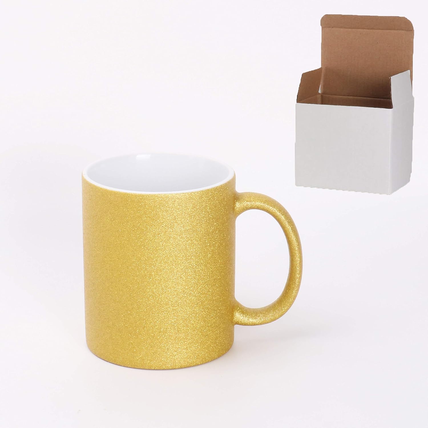 Ceramic 11oz Sublimation Coffee Mug Packed in White Box, 6 Assorted Sparkling(Glitter) Colors, Case of 12