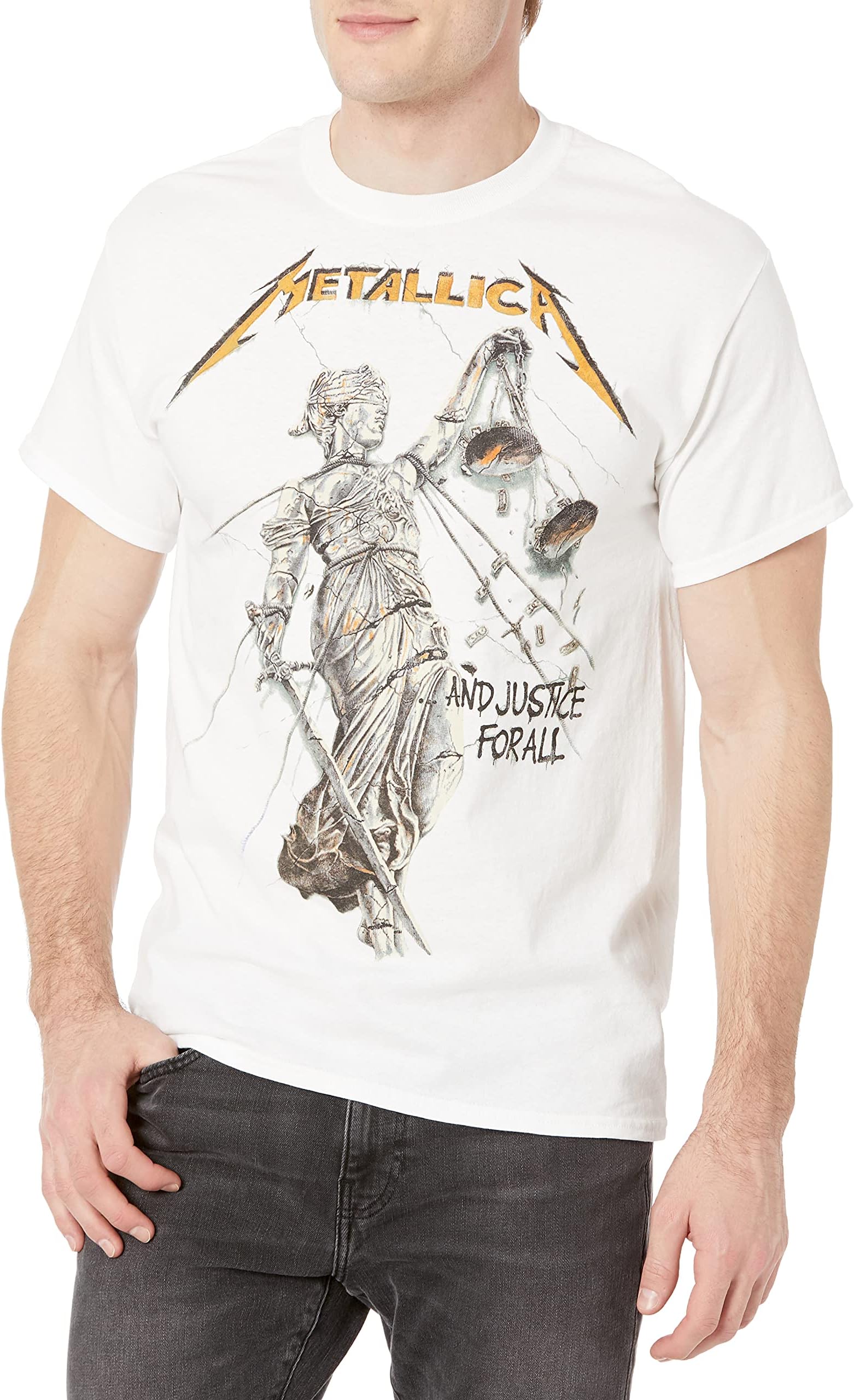Men's shirtmetallica 티셔츠metallica 恤camiseta Allחולצת טי Allتيشيرت بعبارة من ميتاليcamiseta Allmetallica Justice for All T-Shirt, White