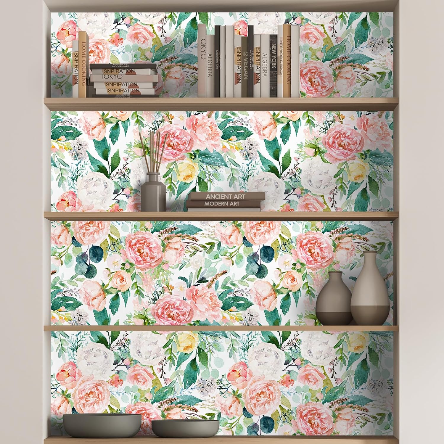 VaryPaper Watercolor Blooming Peony Wallpaper Pink Floral Peel and Stick Wallpaper for Bedroom Removable Self Adhesive Flower Wall Paper Mural Floral Contact Paper for Walls Cabinets 17.7''x78.7''