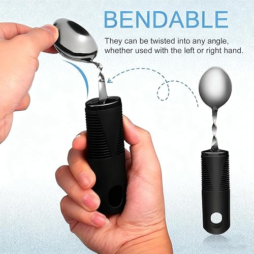 Miniatura 7 de Juego de cubiertos adaptativos, 4 piezas de cubiertos con peso flexibles, adecuados para ancianos, enfermedad de Parkinson, artritis, temblores de