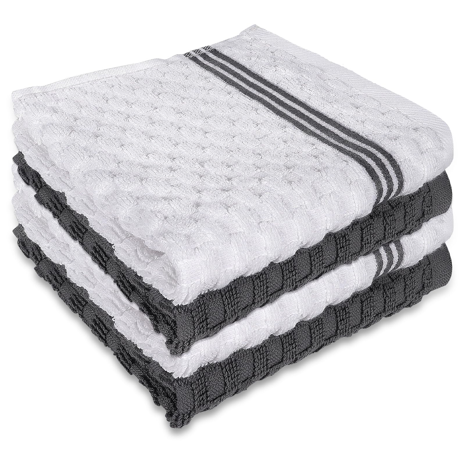 Washcloths Set, 4-Pack Cotton Wash Cloths, 12x12 Inch, White/Grey