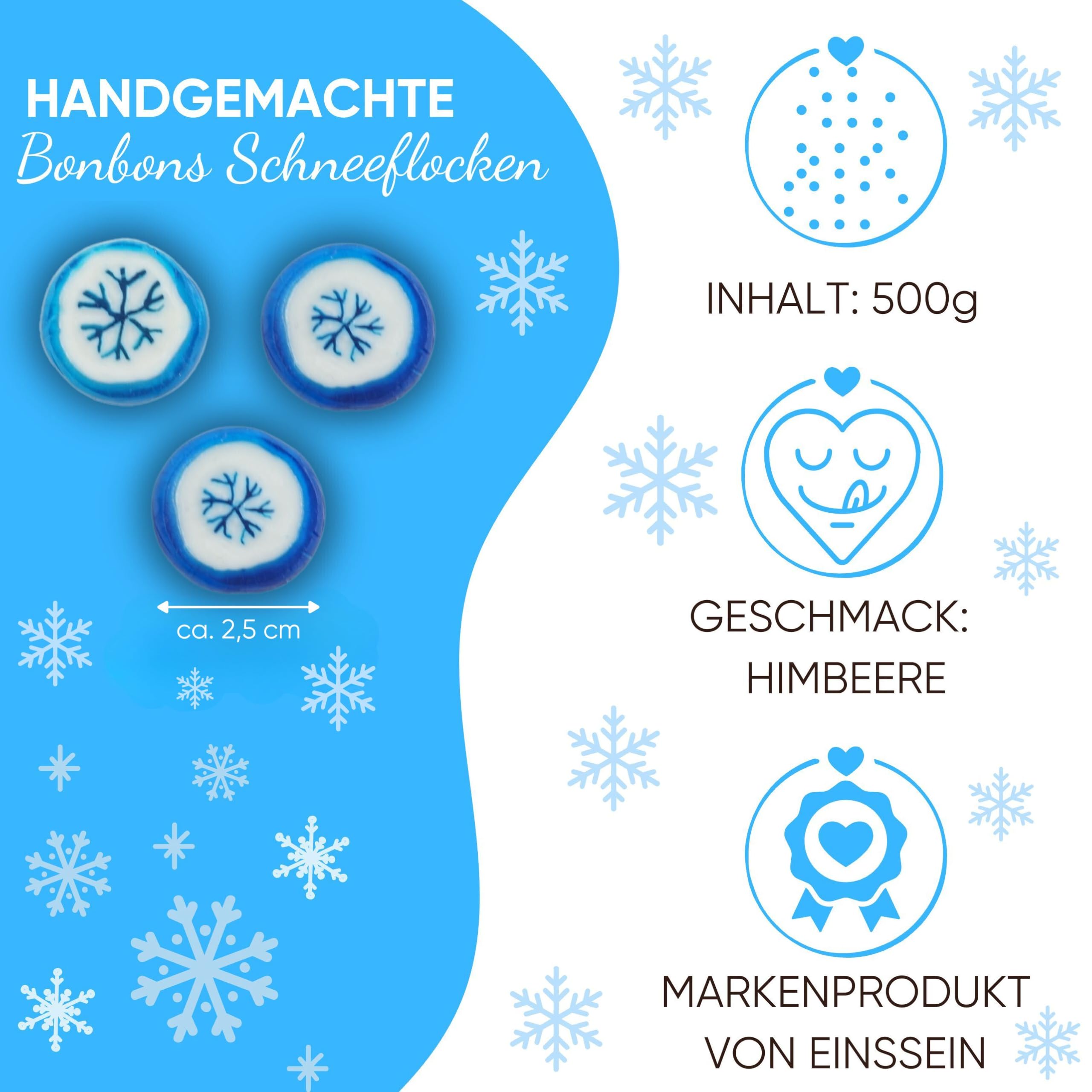EinsSein Weihnachtsbonbons Schneeflocken blau-weiß 4kg | Handgemachte Rocks Bonbons | Mini Süßigkeiten & Kleinigkeiten für Adventskalender Nikolaus & Wichtelgeschenke | Alternative zu Schokolade