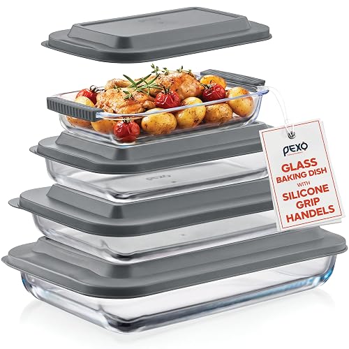 Pexo 8 Piece Glass Baking Dish Set with Plastic Lids,