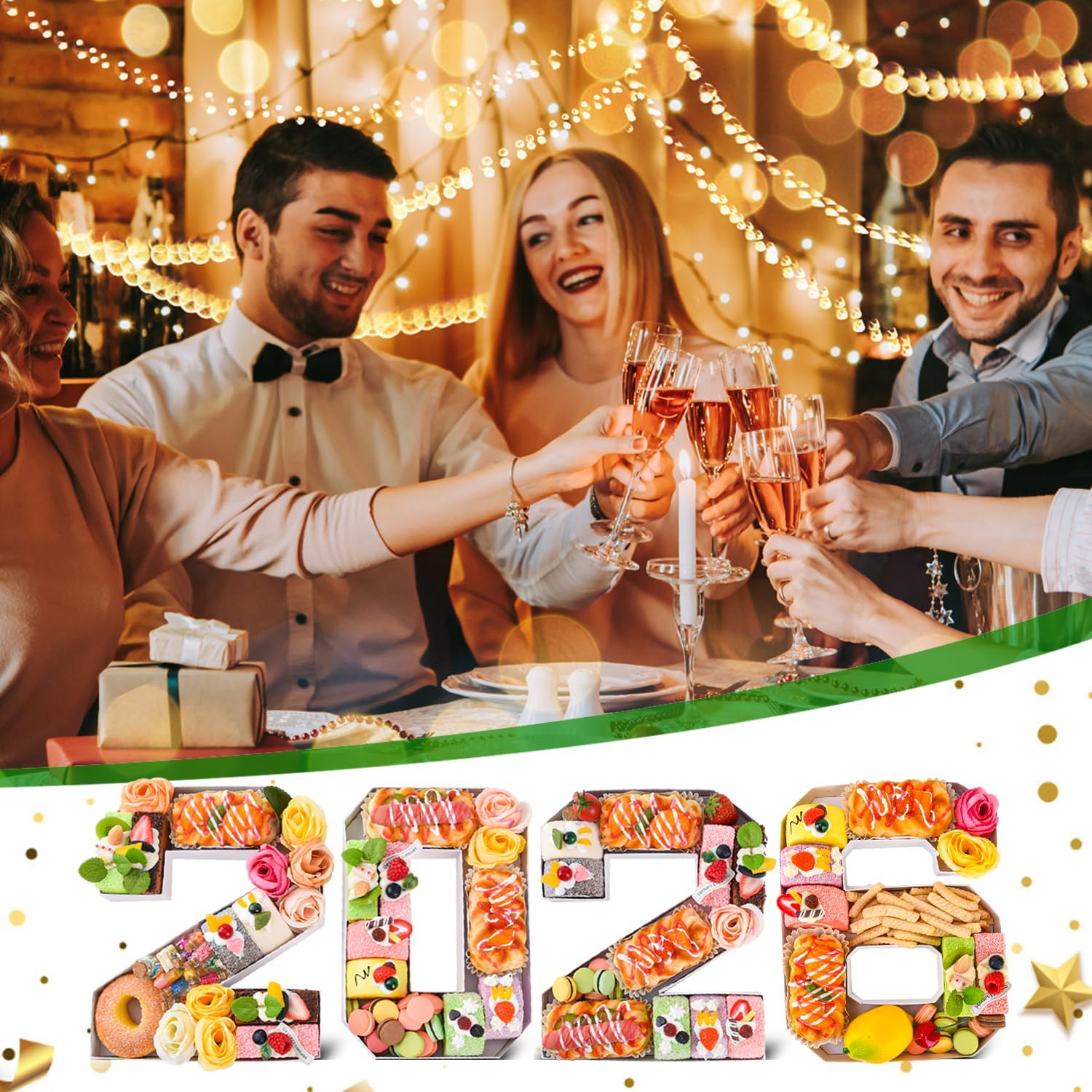 2026 Set Cardboard Number for Charcuterie 10.2'' Fillable Tray Charcuterie Paper Box for Graduation Anniversary Birthday New Year Party Decorations Chocolate Cookies Goodie Cupcake Box