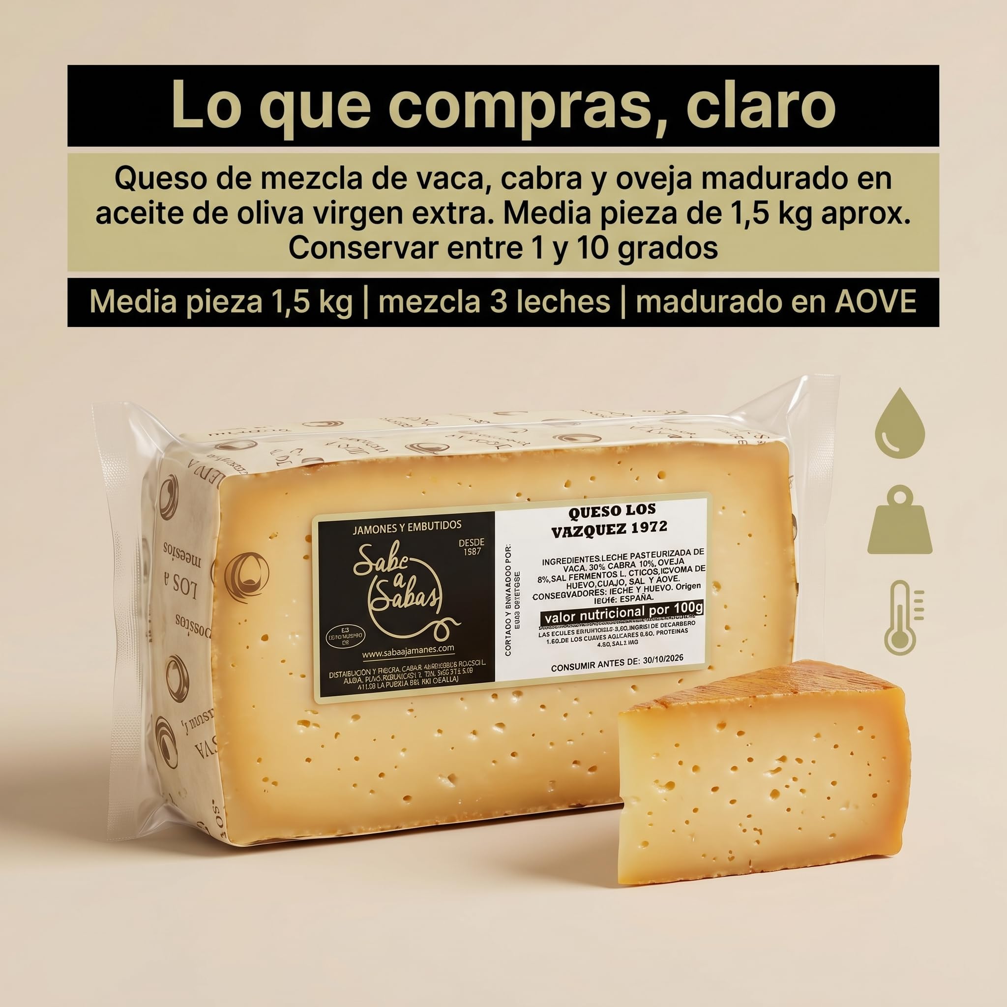 Queso Añejo Curado Mezcla Madurado en Aceite de Oliva Medio Queso 1,5 Kg