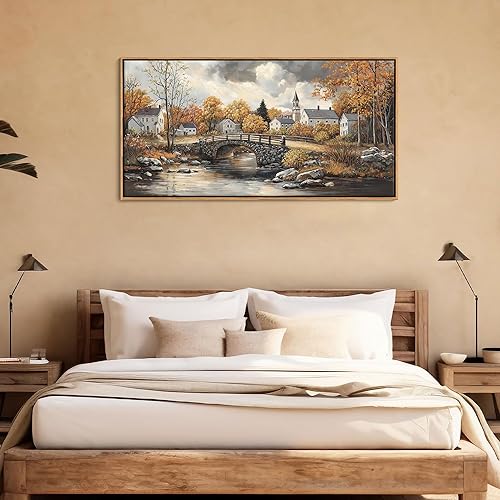 Miniatura 2 de Canvas Wall Art for Living Room - Bridge Paintings Wall Decor Rustic Farmhouse Scenery Wall Pictures for Bedroom French Country Decor Country Style
