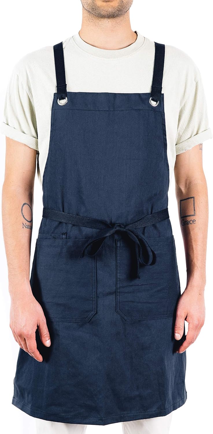 Caldo Crossback Kitchen Apron for Cooking - Mens and Womens Professional Chef or Server Bib Apron - Adjustable Crossback Style - Rustic- Midweight Cotton (Terracotta)