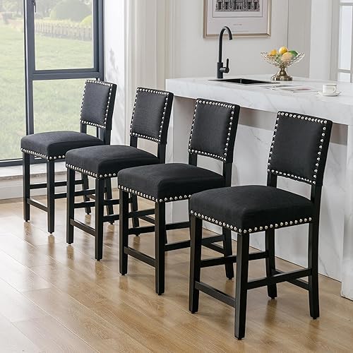 Miniatura 10 de DAGONHIL Juego de 4 taburetes de bar de 24 pulgadas, taburetes de altura de mostrador, taburetes de bar tapizados de tela con respaldo y patas de